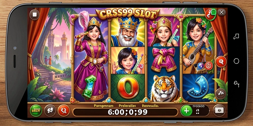 Screenshot utama CRS99 menampilkan gameplay slot yang menggembirakan dan penuh warna.