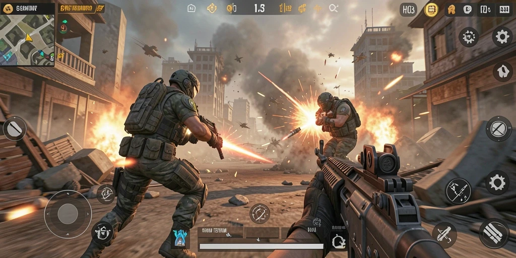 Tangkapan layar gameplay H03 menampilkan aksi TPS yang intens.