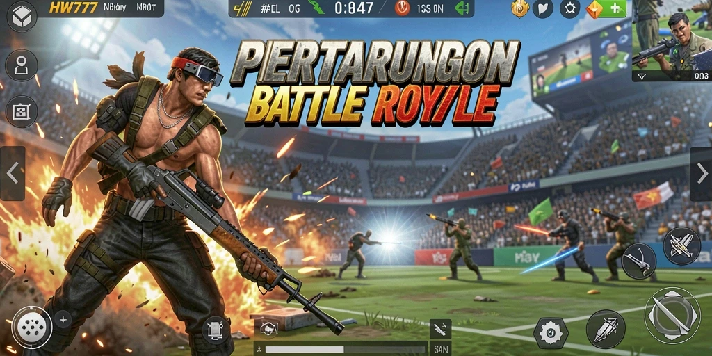 Screenshot HW777 menampilkan aksi Battle Royale yang seru dan mendebarkan.