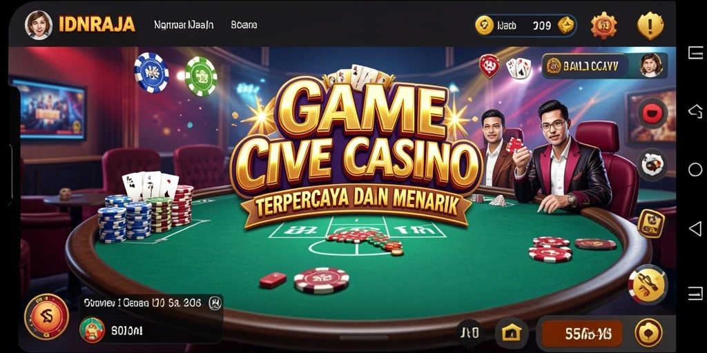 Screenshot gameplay IDNRAJA menunjukkan suasana kasino yang mendebarkan.