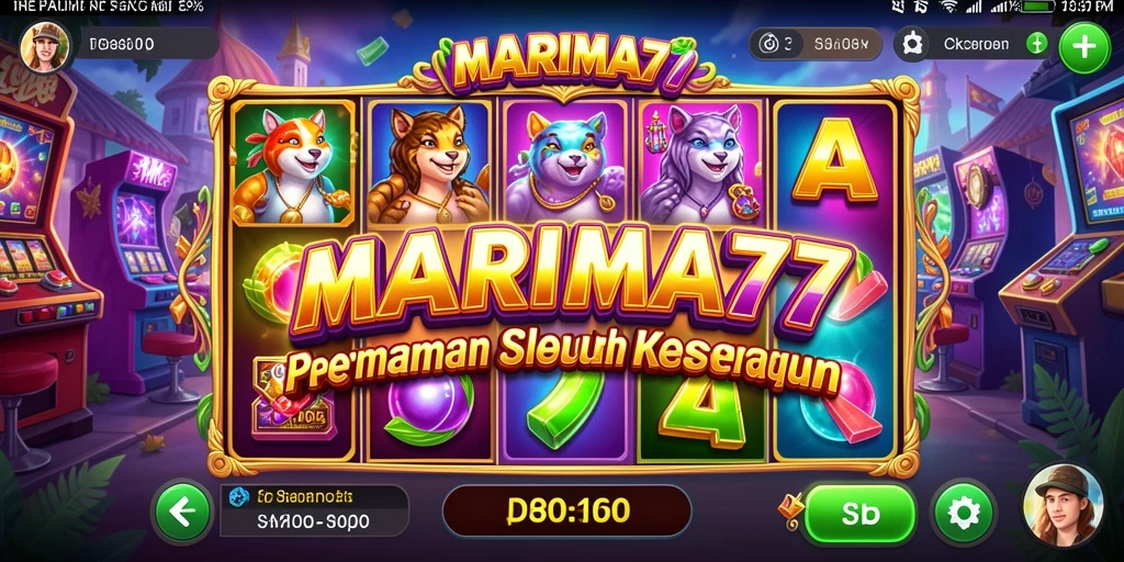 Screenshot gameplay MARIMA77 yang menunjukkan gulungan slot yang penuh warna.