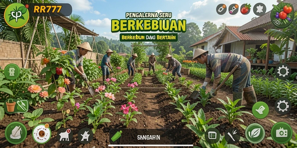 Screenshot gameplay RR777 menunjukkan aktivitas pertanian yang seru dan interaktif.